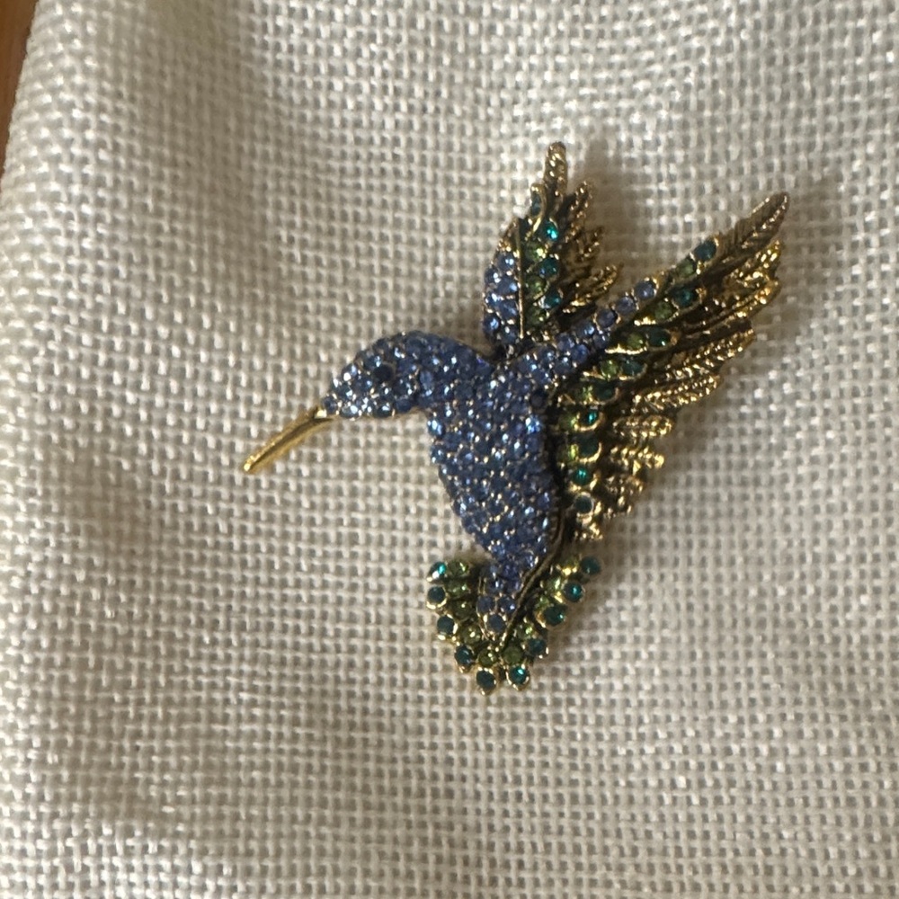 Elegant Blue and Gold Hummingbird Brooch new with no tag never worn.
